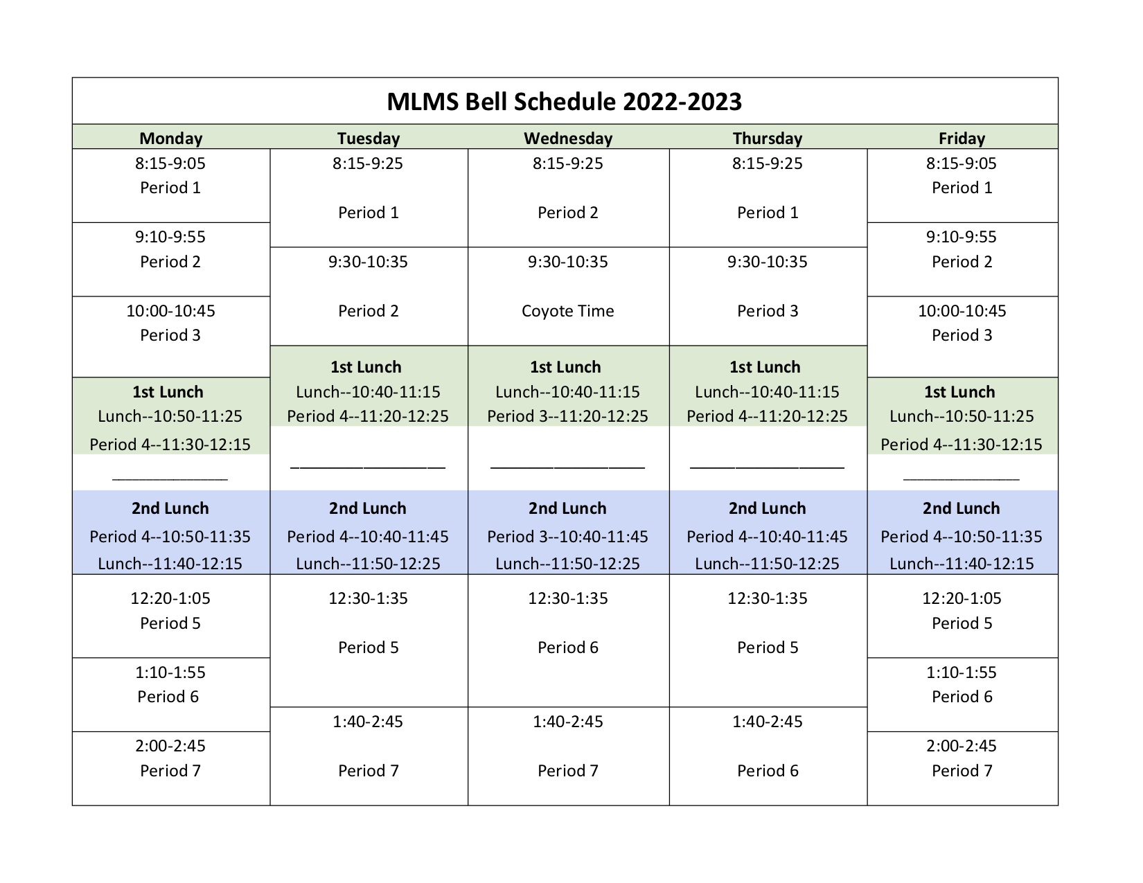 Parents / Bell Schedule